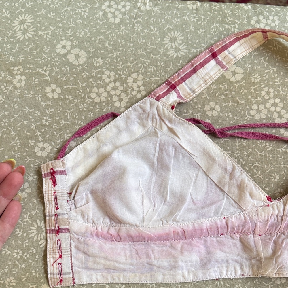 Vintage Papaya Pink and White Plaid Crop Top - Picture 4 of 6